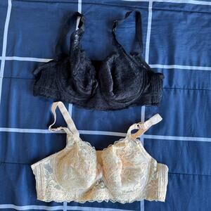 2-Pack Lace Longline Underwire Bras Black & Beige Padded 38B